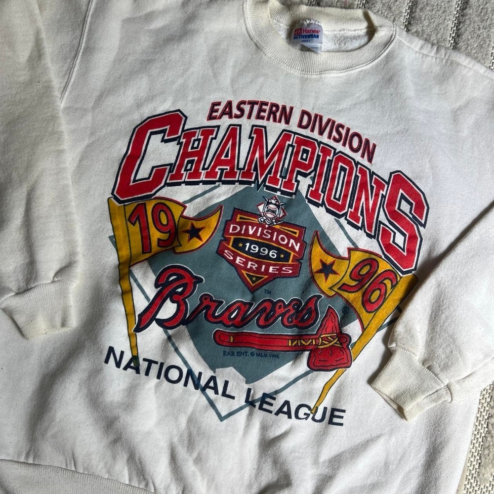 Vtg 1996 Atlanta Braves Eastern Division Champions Sweatshirt Men's L White